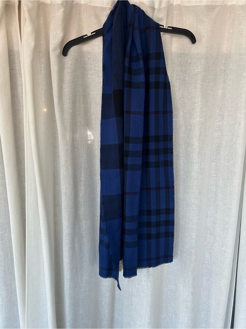 Burberry Blue and Black Check Cashmere-Blend Scarf